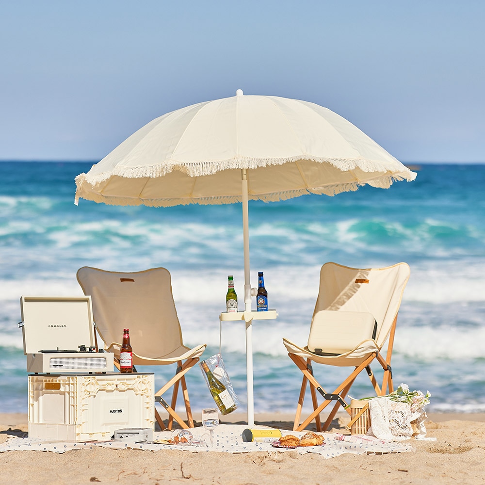 감성 캠핑 피크닉 각도조절 테슬 파라솔 받침대 포함 풀세트구성