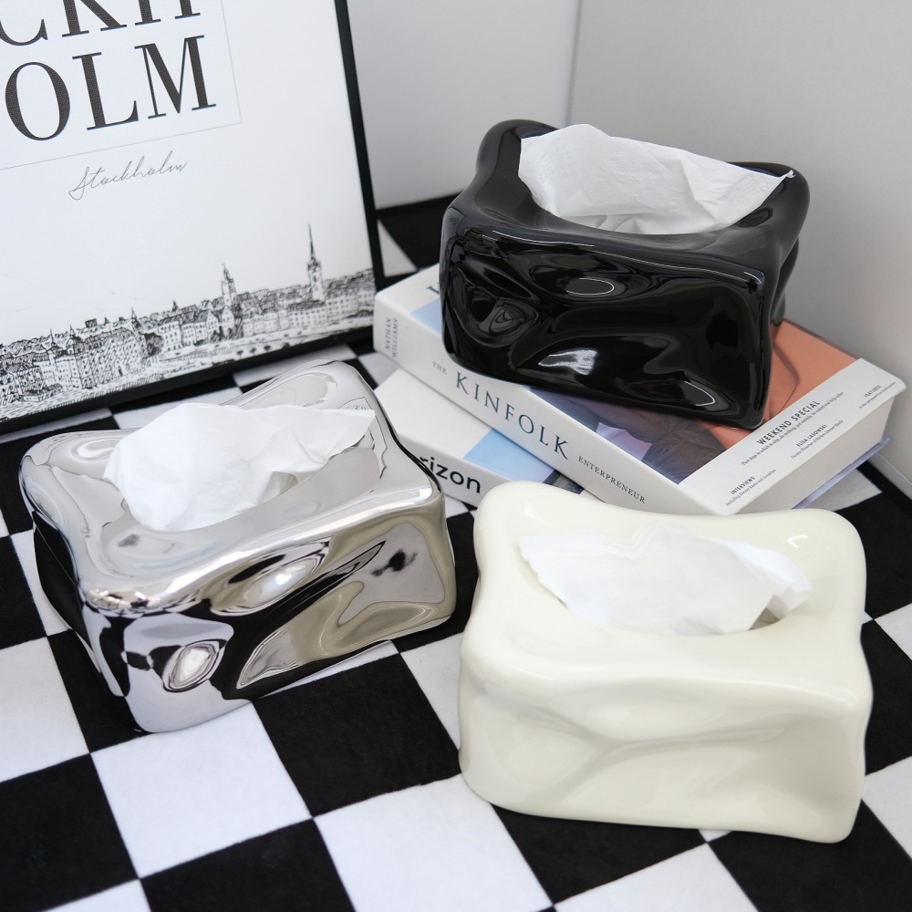 ladamino MELTING CUBE ティッシュケース セラミック［3色］ シルバー