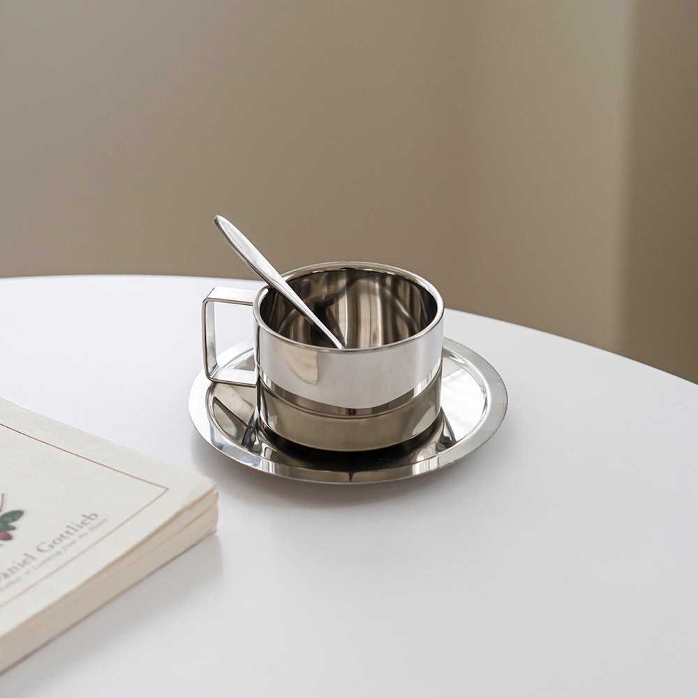 홈카페 미니 스텐 커피잔 캠핑컵 스틸 티머그 세트 스퀘어