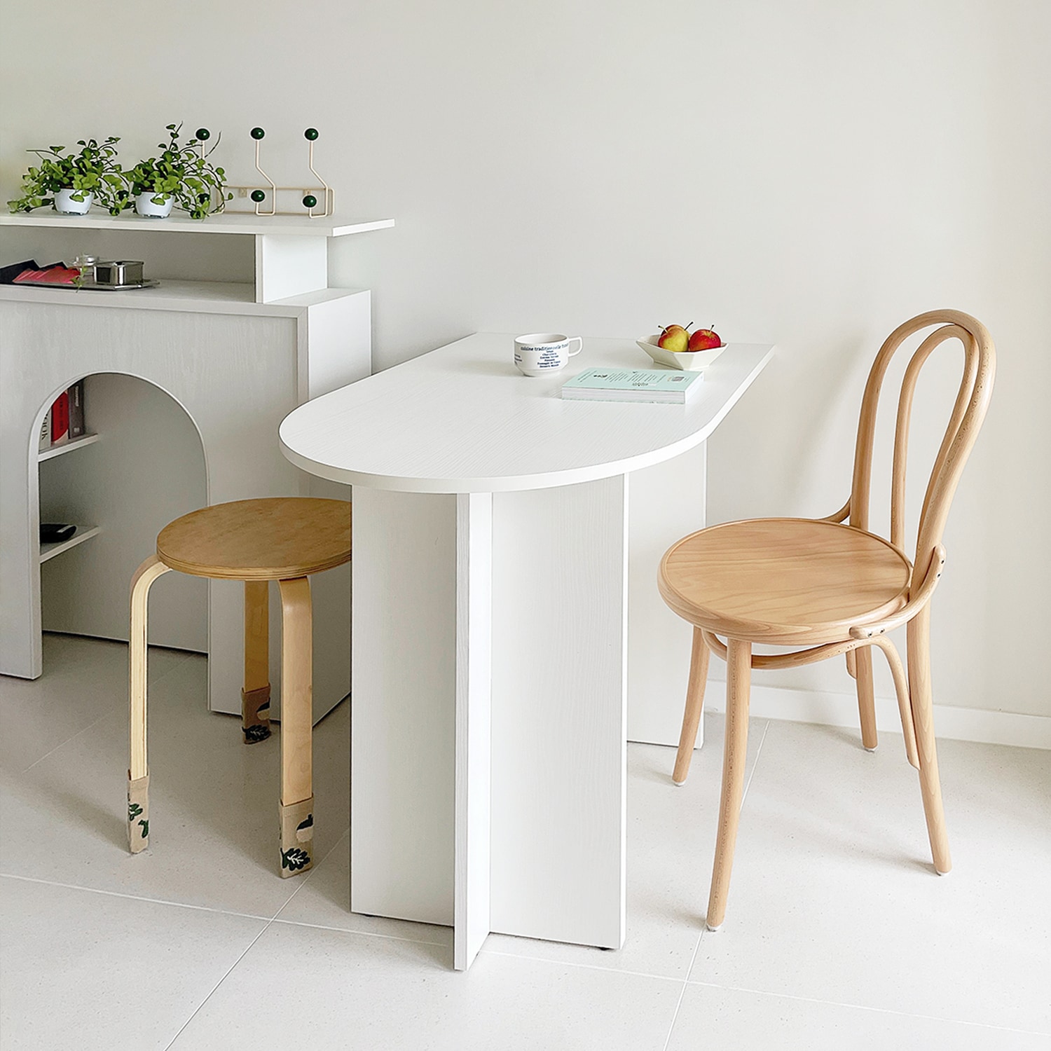 woodray ホームカフェ 半楕円形 ダイニングテーブル 100cm ベージュ