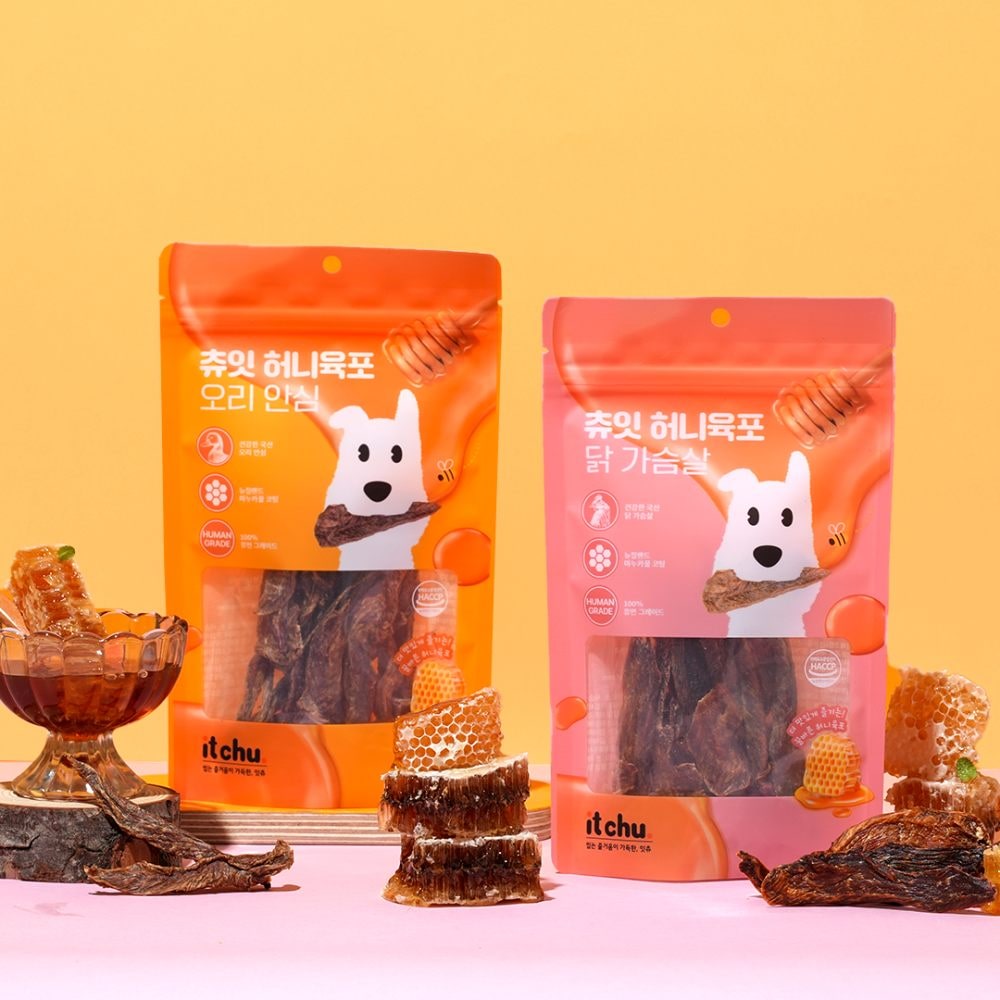 츄잇 강아지 원물 그대로 꿀맛 허니육포 맛 2종 SET (닭+오리) 강아지 수제간식