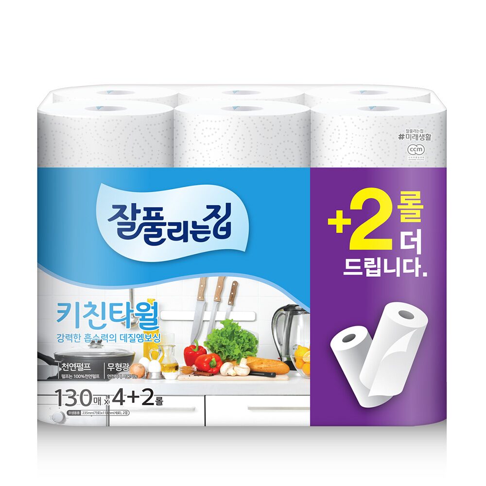 키친타월 130매 x 4+2롤(6롤) x 1팩