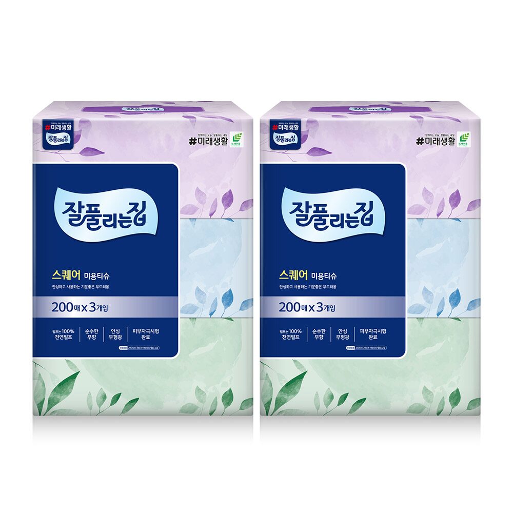 천연펄프 미용티슈 200매 x 3입 x 2팩