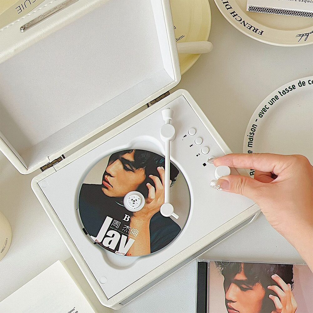 [해외] 가죽 무선 레트로 턴테이블 감성 블루투스 CD 플레이어