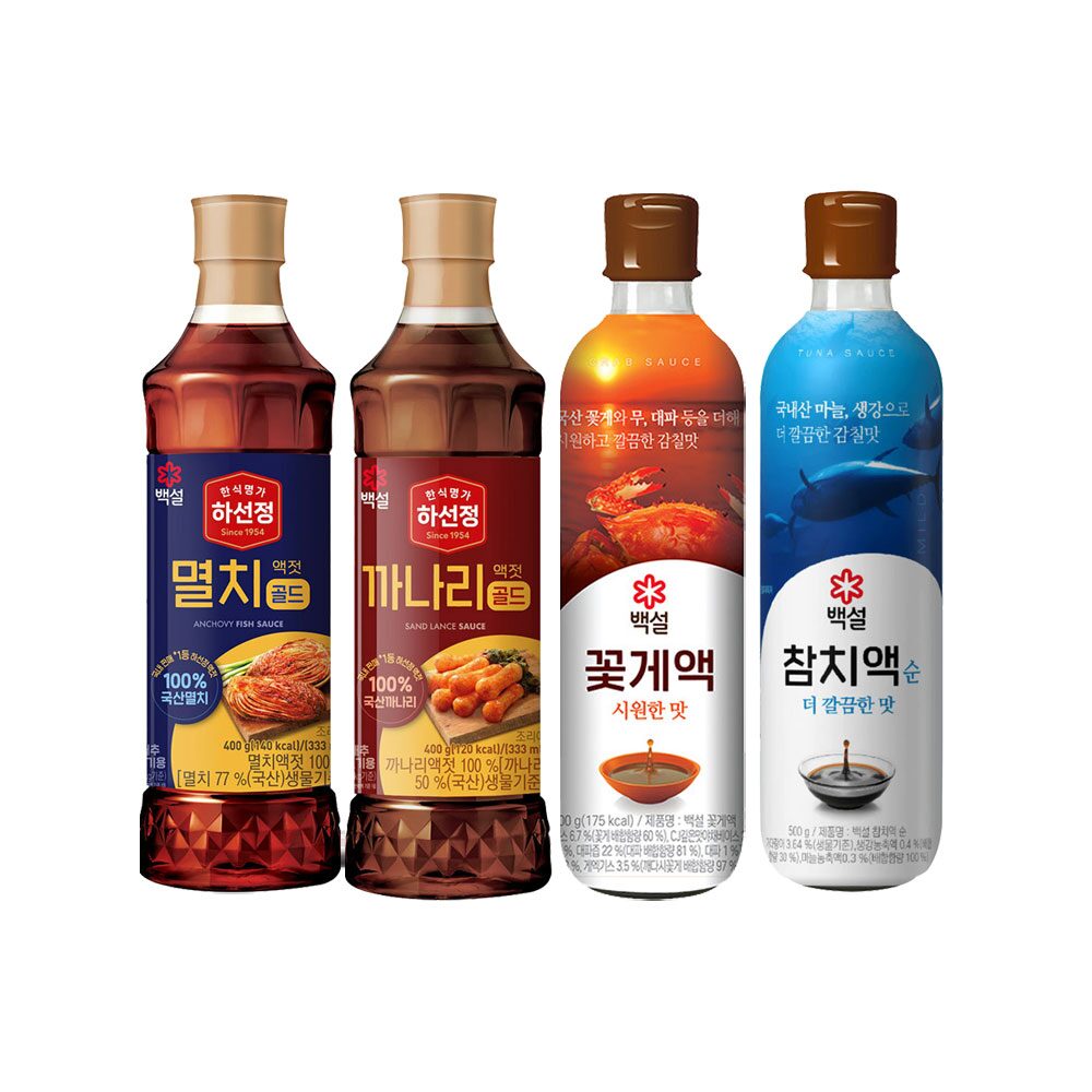 백설 액젓 x4종(까나리400g+멸치400g+꽃게액500g+참치액순더깔끔한맛500g)