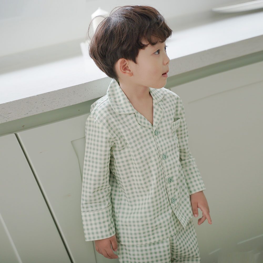 남아잠옷 고방체크 순면 긴팔 파자마 실내복 유아동 주니어 상하세트