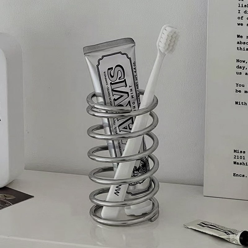 스테인리스 스텐 메탈 스프링 칫솔 꽂이 거치대 욕실 쇠테리어 다용도 수납 치약 홀더