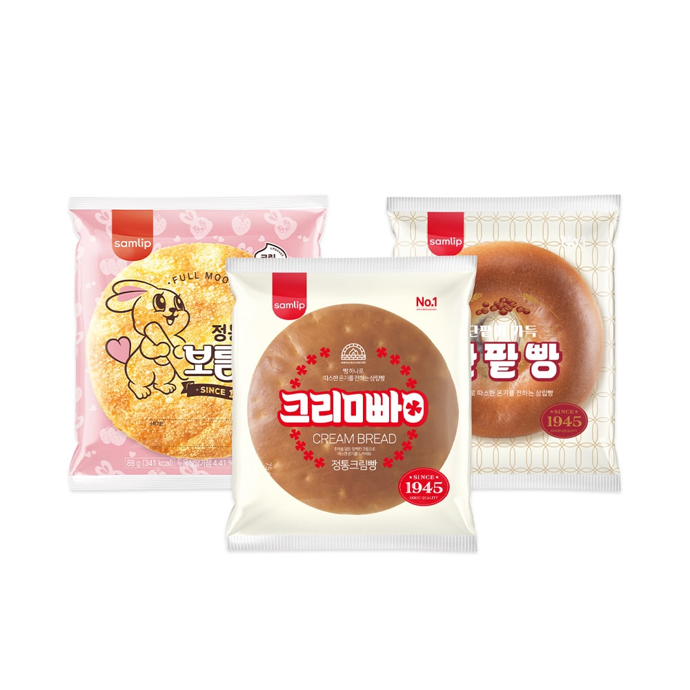 삼총사빵 3종 각 3봉씩 9봉(정통크림빵/정통단팥빵/정통보름달)