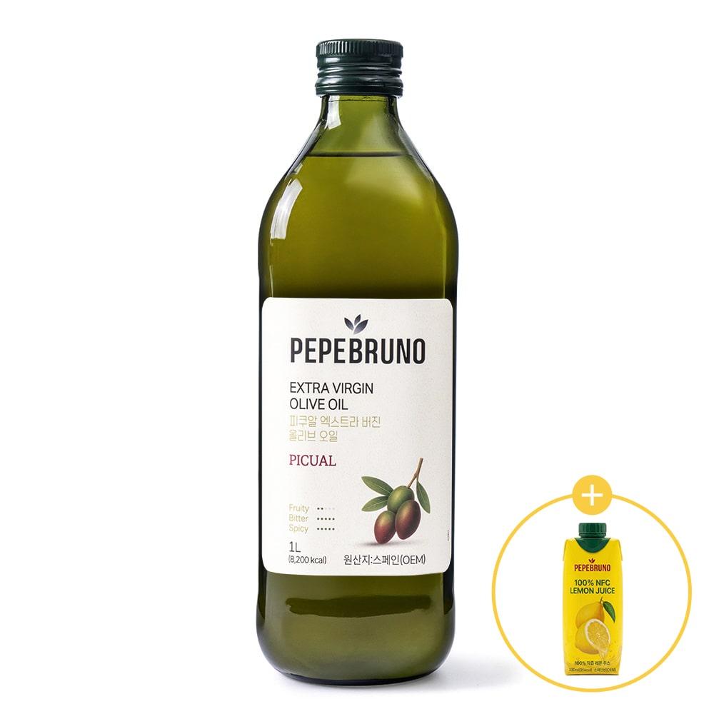 [올레샷]피쿠알 엑스트라버진 올리브오일 1L + NFC 착즙 레몬즙 330ml(증정)