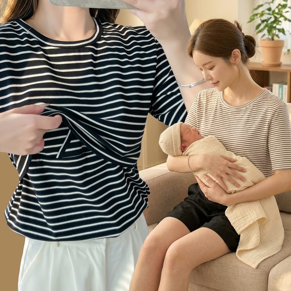 캡내장 수유복 모유수유 여름 임산부 하객룩 외출 수유티셔츠