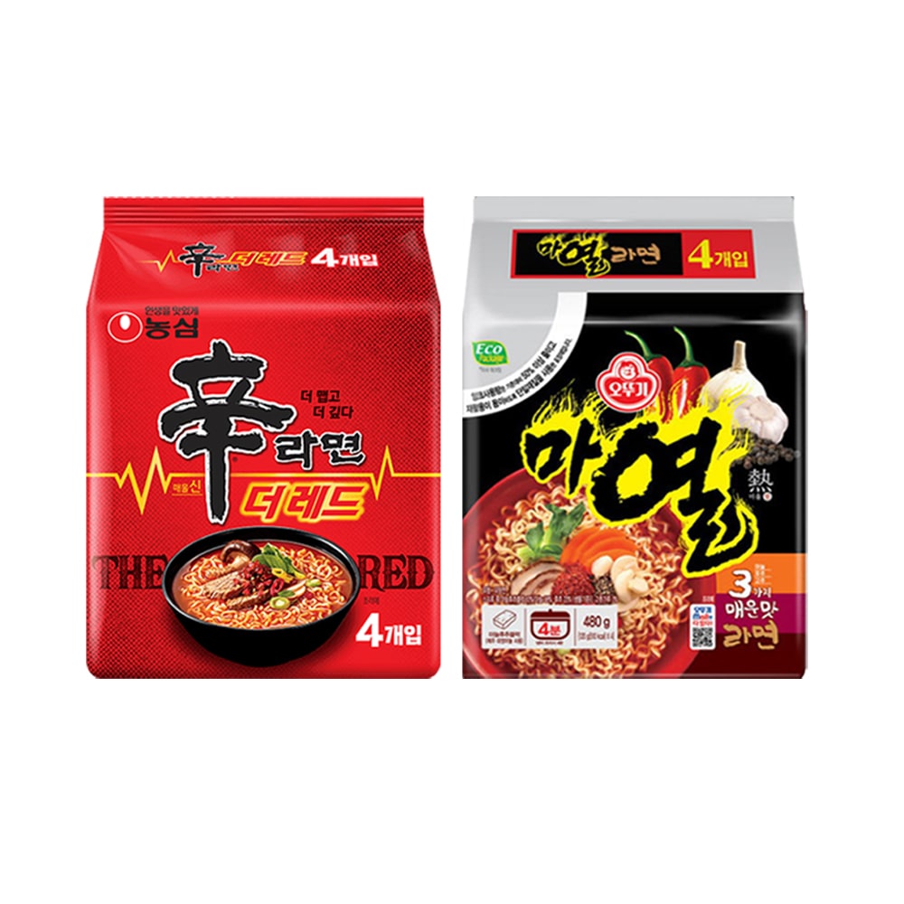 오뚜기 마열라면 120g x 4봉 + 농심 신라면 더레드 125g x 4봉