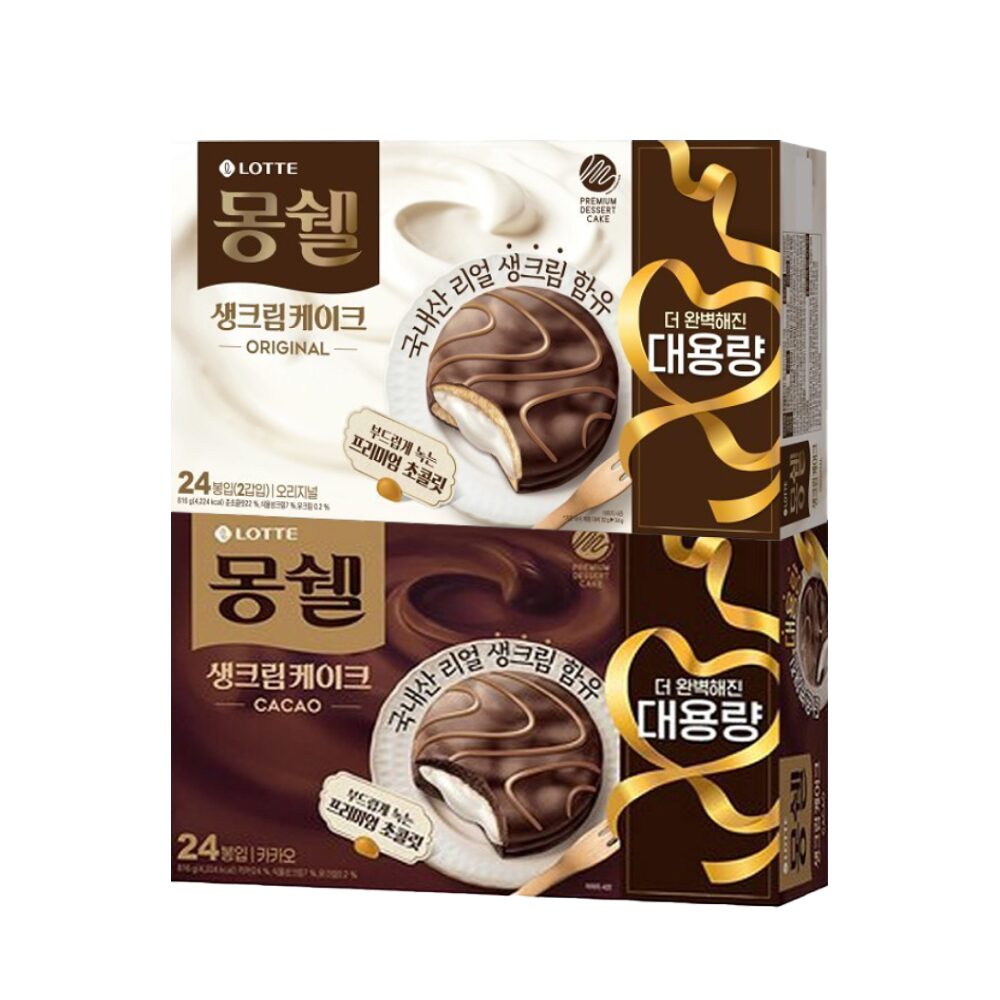 롯데 몽쉘 생크림케이크 2종 오리지널 + 카카오 816g 대용량
