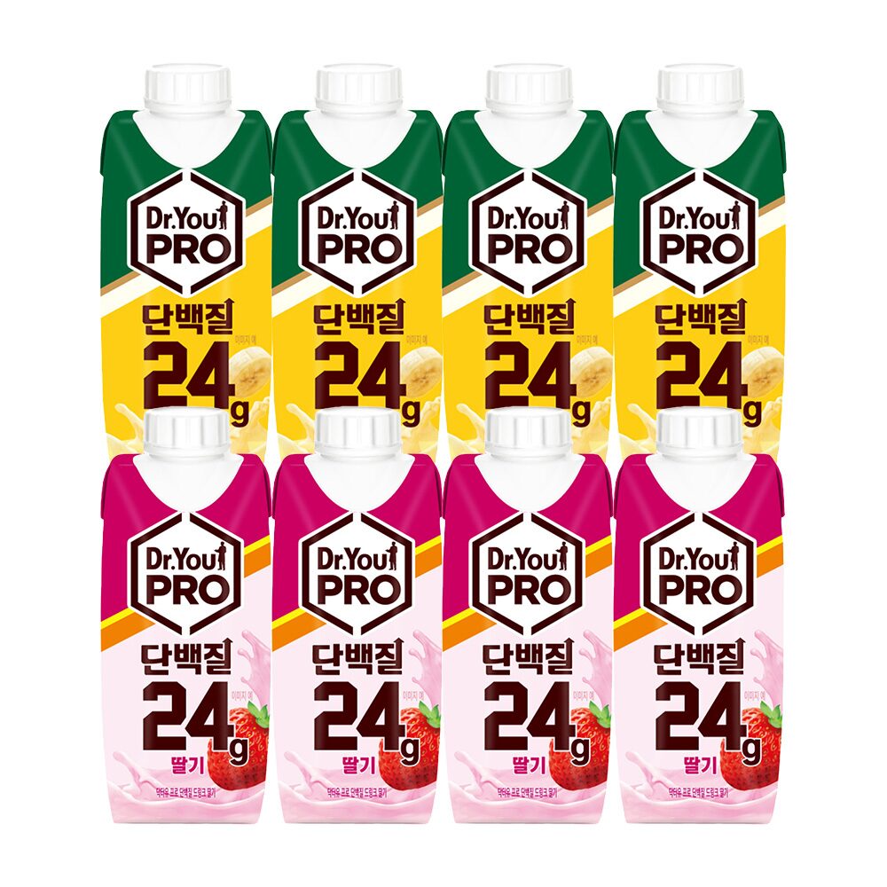 닥터유 프로 단백질 드링크 바나나 250ml x4 + 딸기 250ml x4