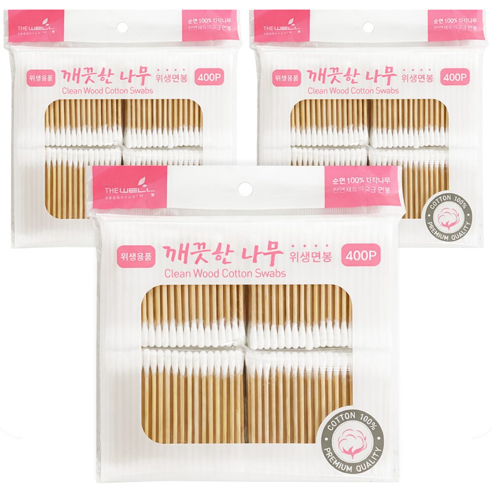 깨끗한나무 위생면봉400P (x3개)순면나무 양방향 리필