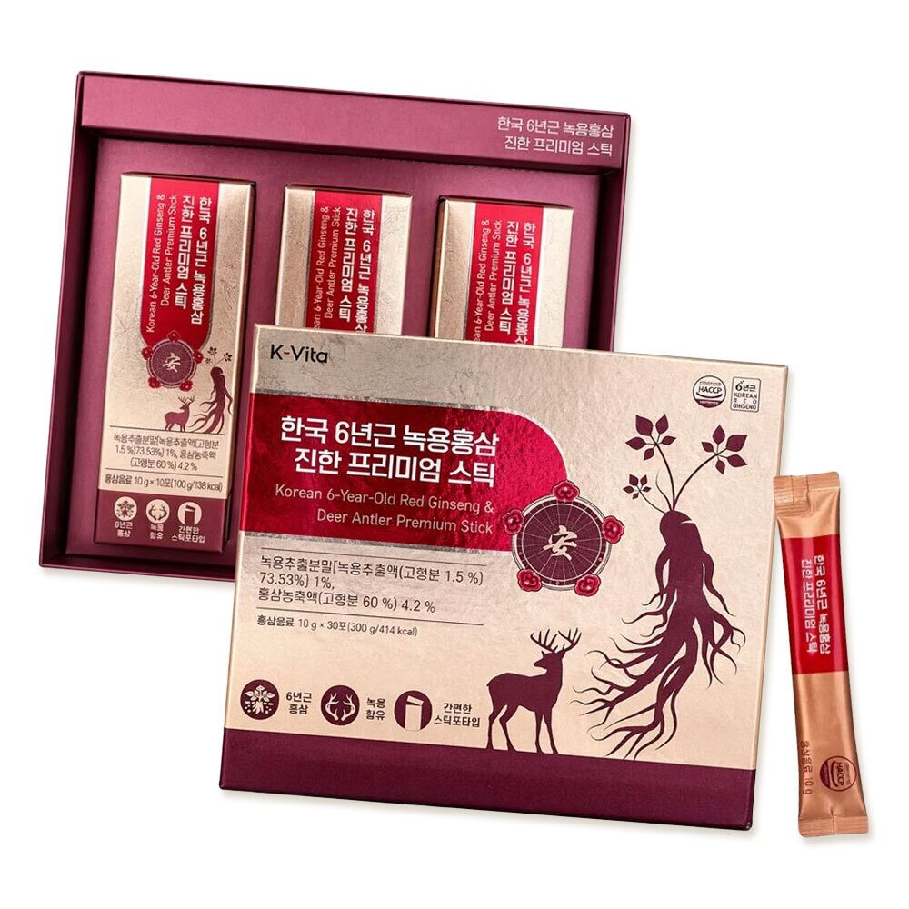 한국 6년근 녹용홍삼 진한 프리미엄스틱 10g*30포