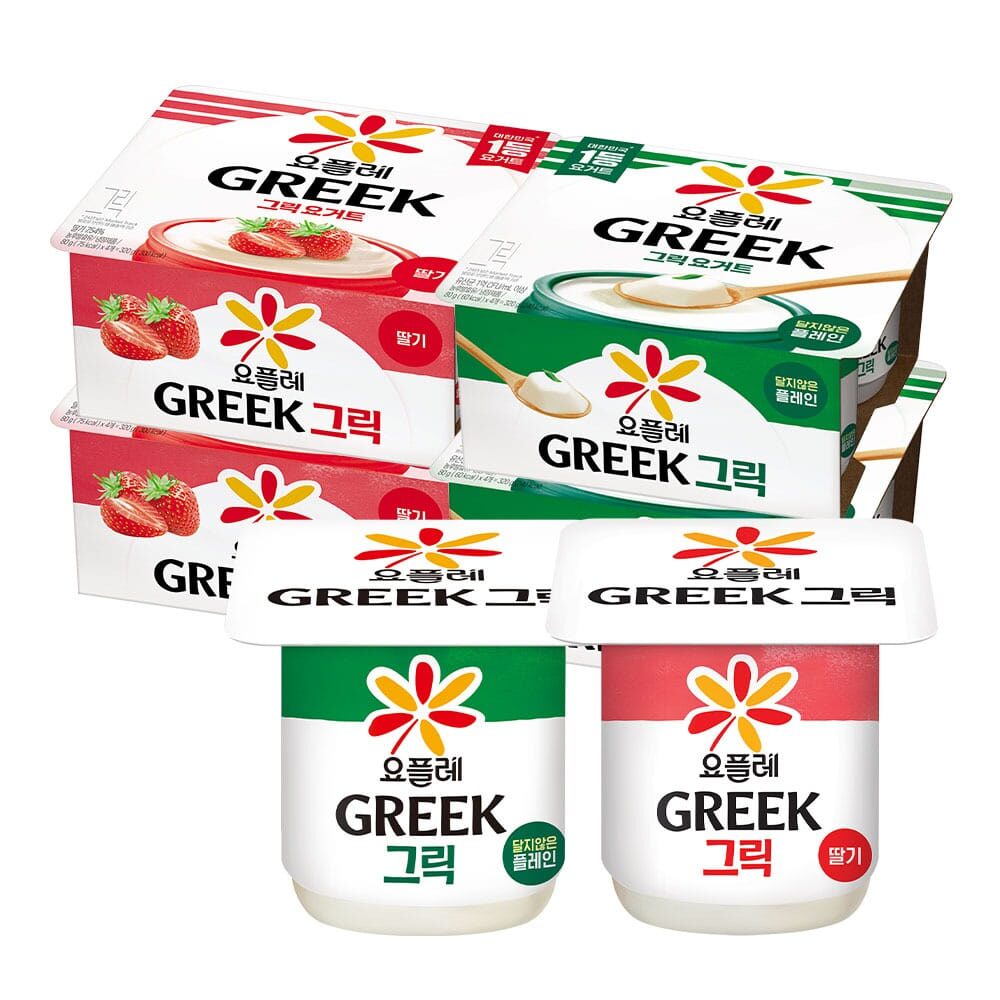 요플레 그릭 딸기 80g 8입 + 그릭 달지않은 80g 8입 (총 16입)