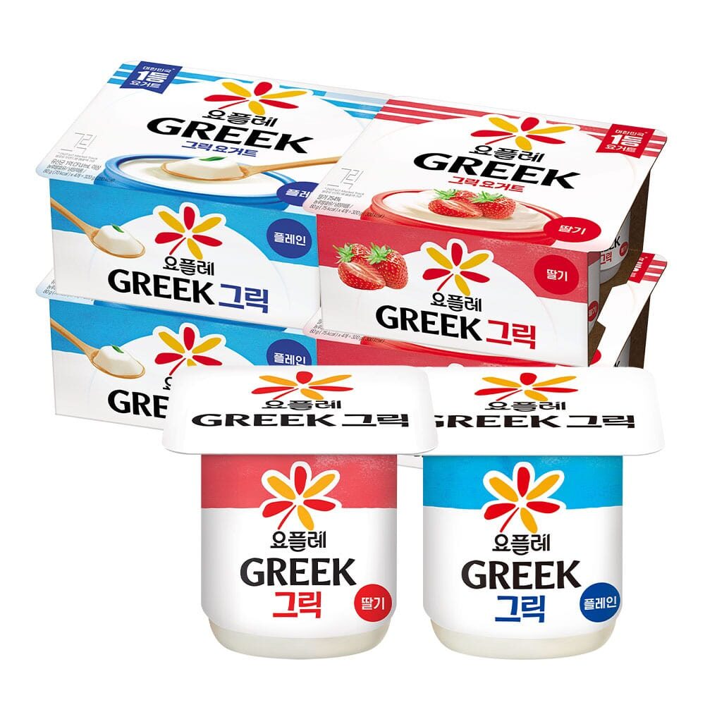 요플레 그릭 딸기 80g 8입 + 그릭 플레인 80g 8입 (총 16입)