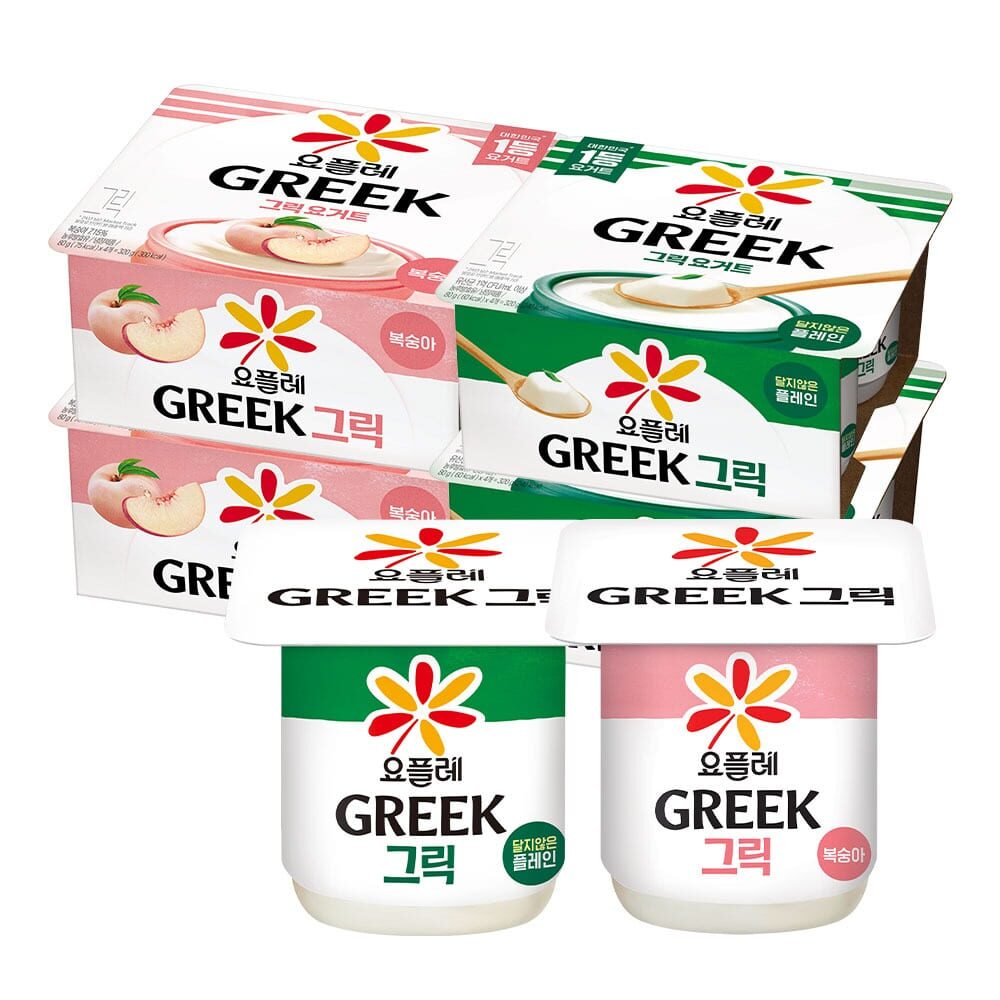 요플레 그릭 복숭아 80g 8입 + 그릭 달지않은 80g 8입 (총 16입)