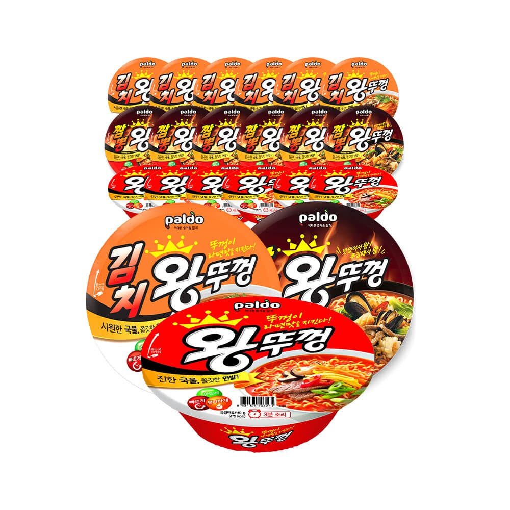 팔도 왕뚜껑 혼합 18개 (왕뚜껑 6개 + 김치 6개 + 짬뽕 6개)