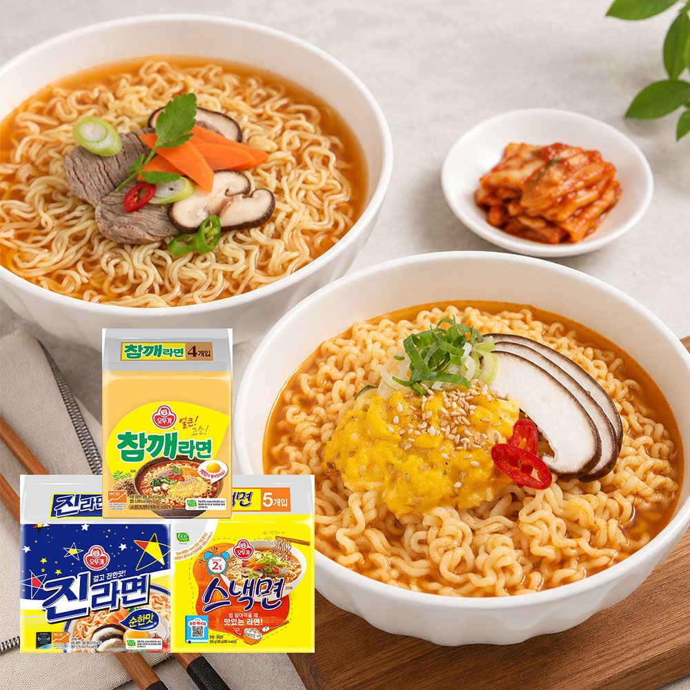 오뚜기 라면 순둥 세트 총 19개입 (진라면 순한맛 10 + 스낵면 5 + 참깨라면 4)