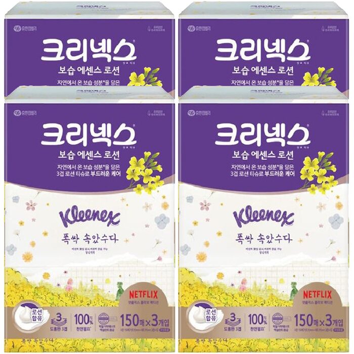 보습에센스로션 3겹각티슈 150매 3입 x4팩