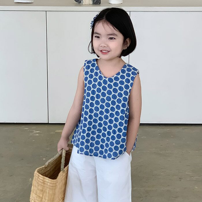 레이시 도트 민소매 블라우스 R11419