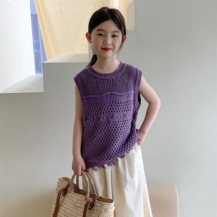 펀칭 태슬 민소매 티셔츠 R11461