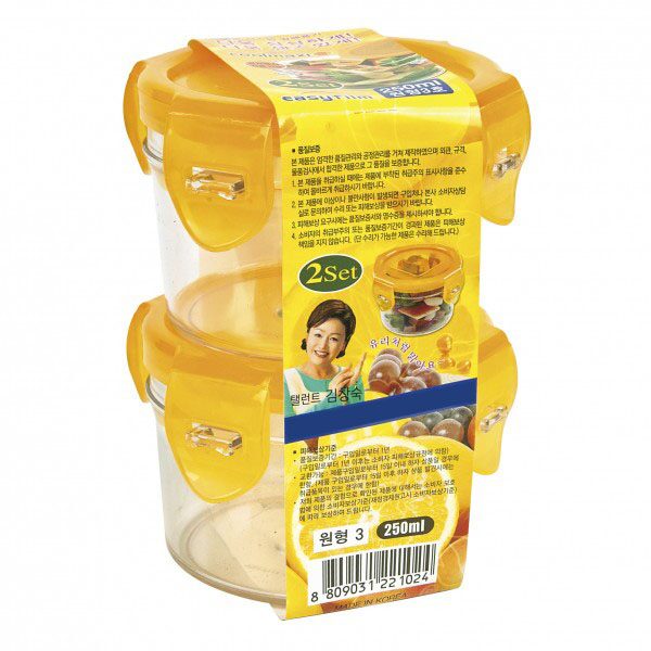 국산 원형 밀폐용기 반찬통 김치통 3호 250ml 2p