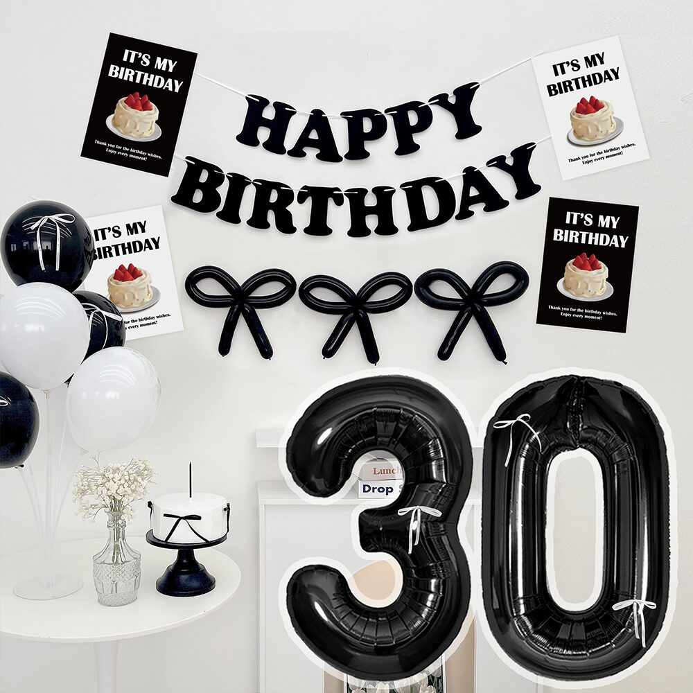 HBD 생일 포스터 파티 세트 블랙 풍선 이벤트 포토존 파티용품