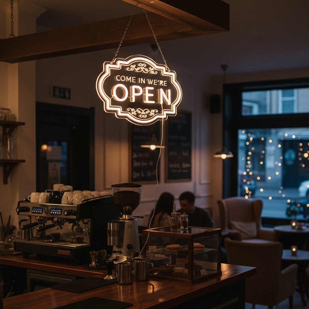 징크 OPEN 네온사인 어댑터 영업중 LED 간판 아크릴 오픈 매장