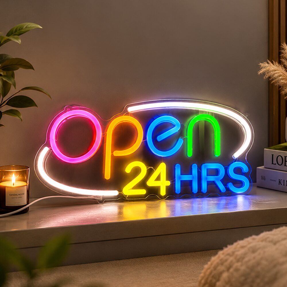 글로팝 24시간 OPEN 네온 사인 보드 영업중 USB 간판