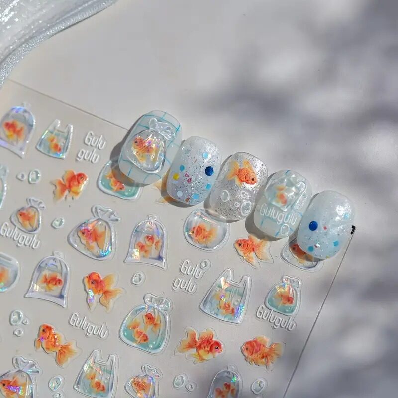 금붕어 바다 셀프 네일스티커 손톱스티커 데코 감성 손톱 꾸미기 물고기 네일스티커 네일아트