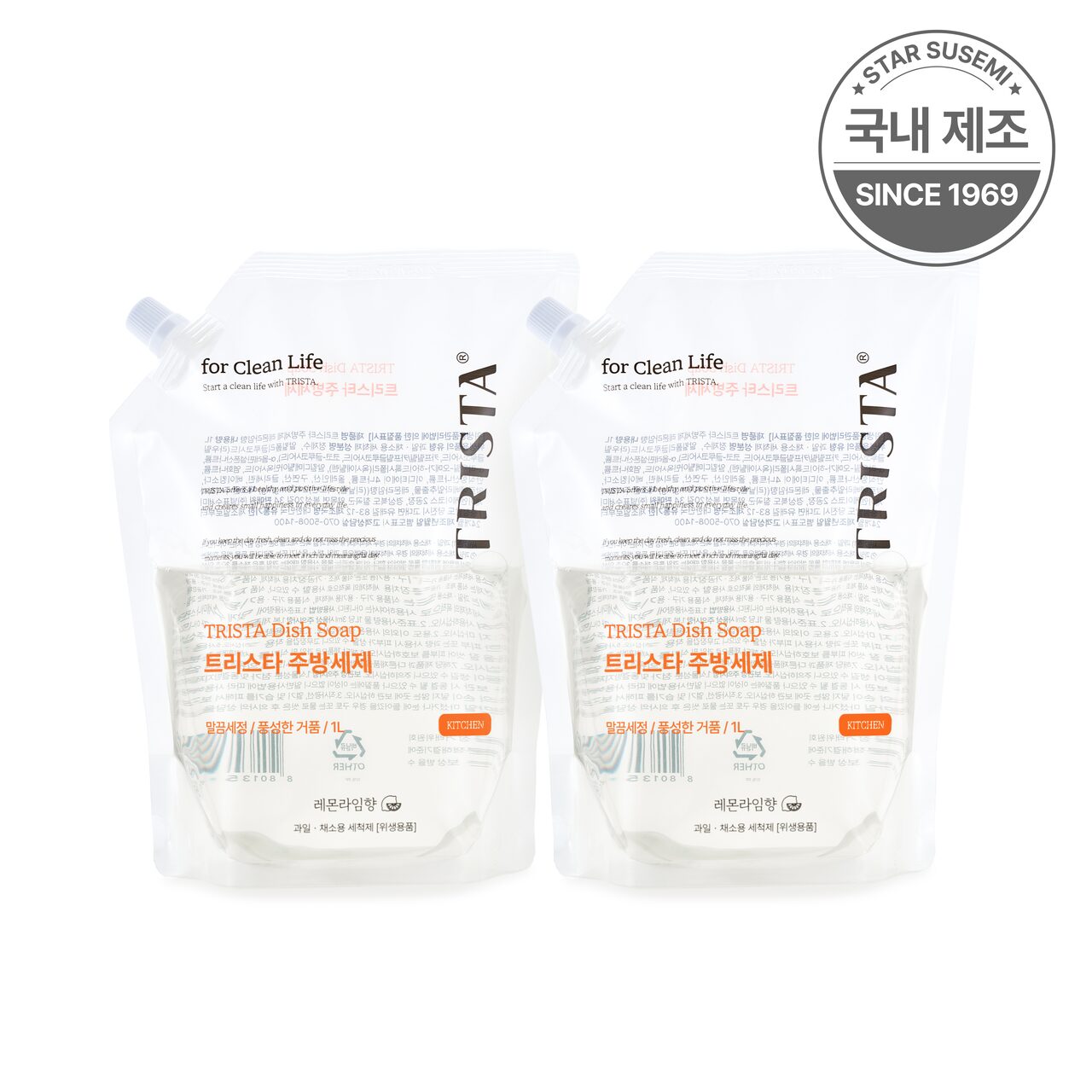 별표수세미 트리스타 EWG 그린등급 안심 올인원 주방세제 리필 세트 1L x 2개