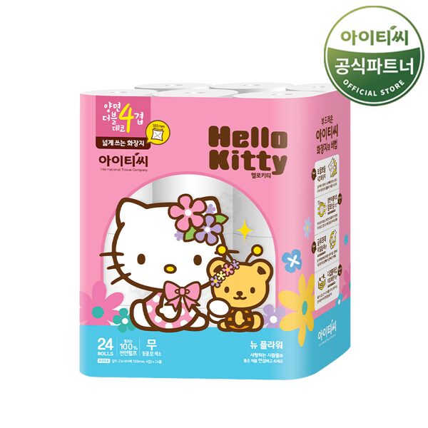 헬로키티 플라워 4겹 화장지 (25M 24롤 1팩) 총24롤