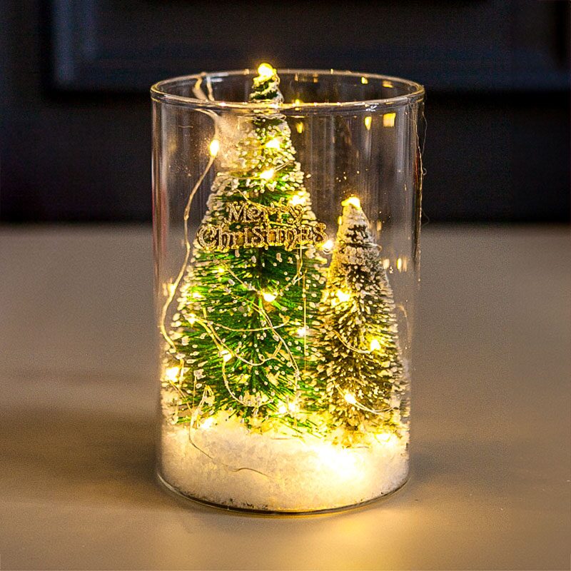 크리스마스 미니트리 화병 LED 스노우 트윈 글라스 15cm (DIY)