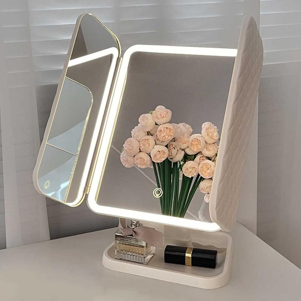 LED 탁상 거울 접이식 화장 접이식 거울 메이크업 C type 무선 조명 거울