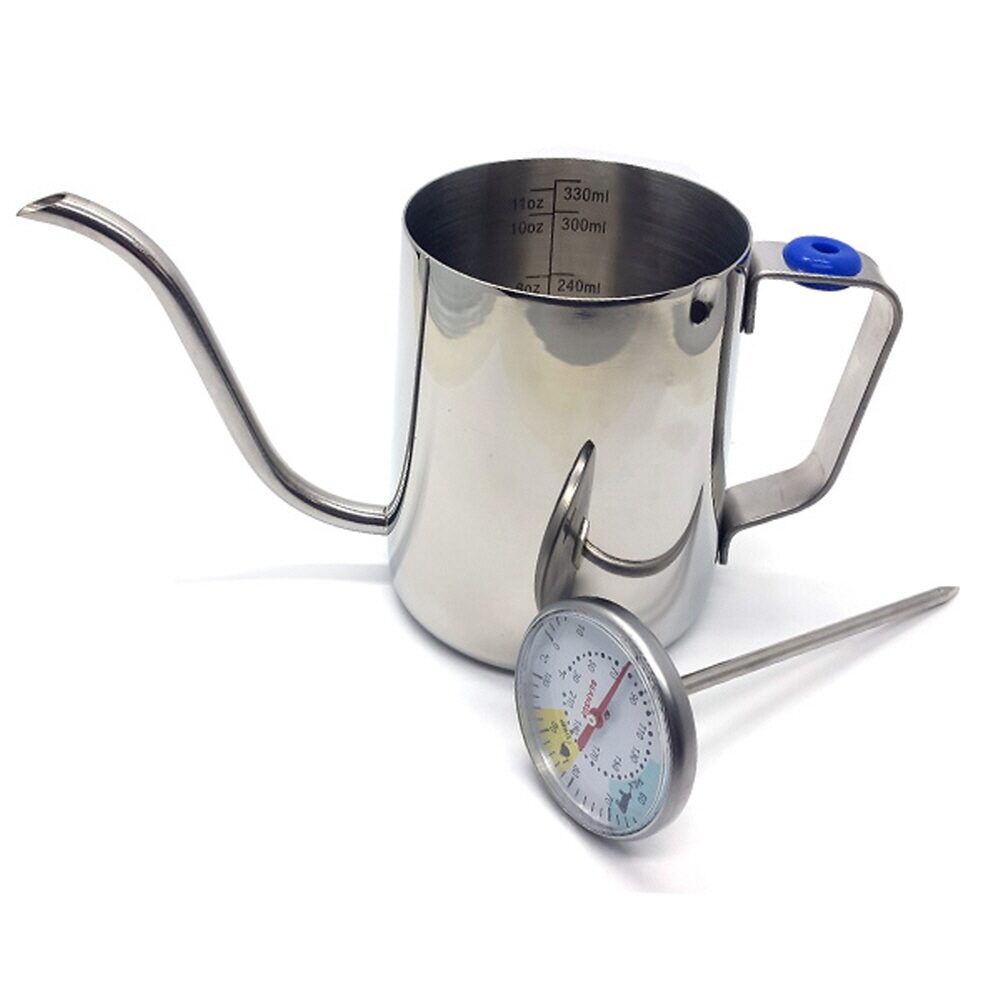 제니스코 핸드드립포트 350ml 온도계형 실버 커피 주전자