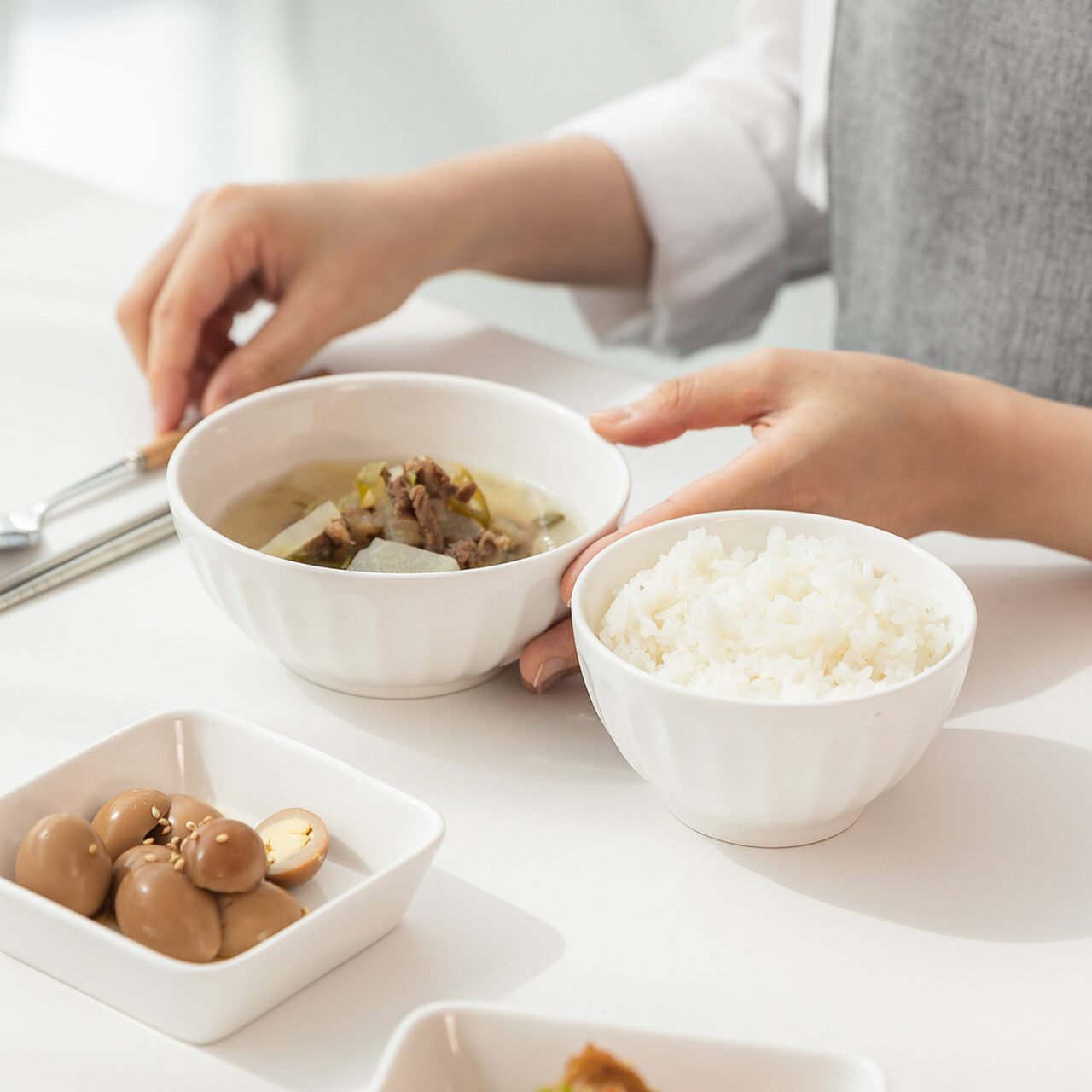 마일드 화이트 캔디 공기 4p + 대접 4p 세트