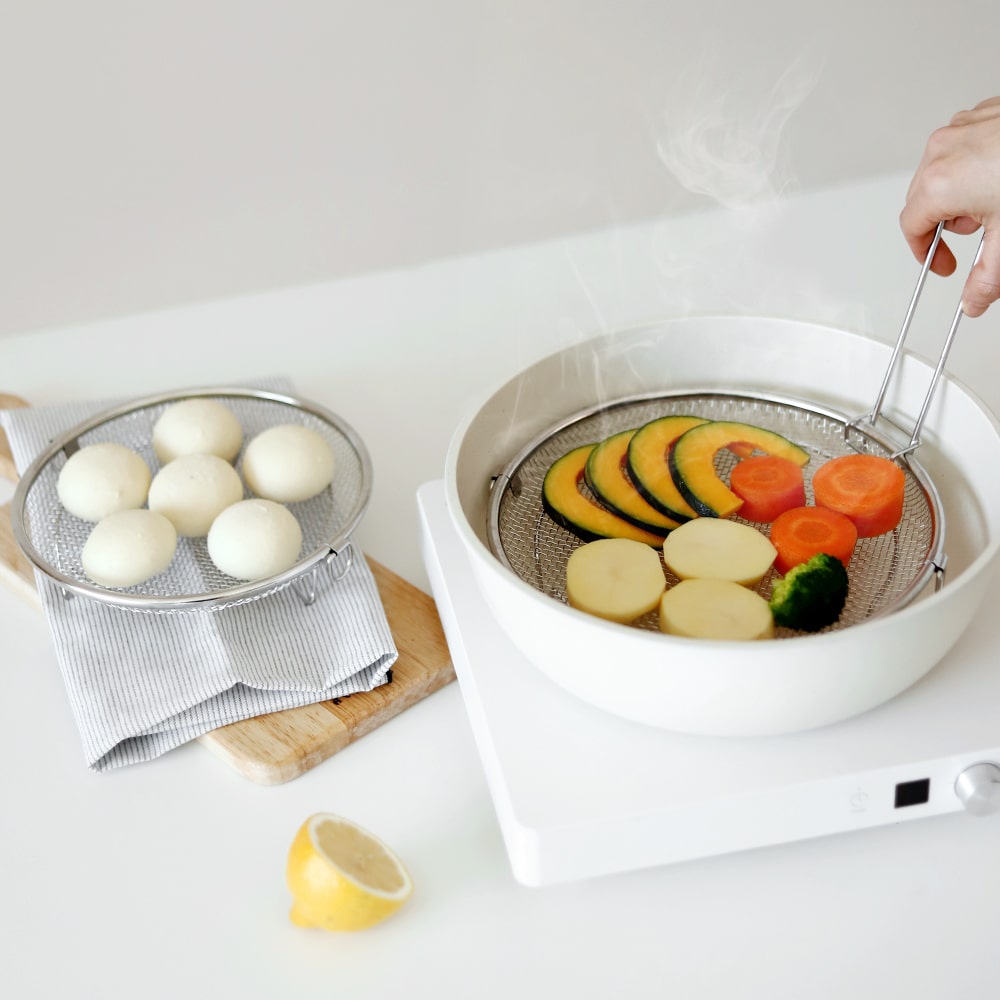 304 스텐 채반 찜기 19+22cm (탈부착 손잡이 포함) / 원형 핸들 채반 야채 찜기