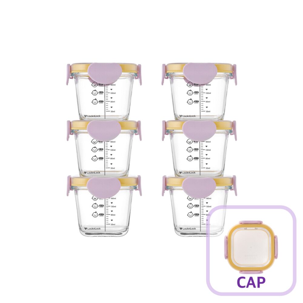 1+1 리틀럽 디어 이유식용기 정사각 밀폐캡 260ml 3P+3P, 총 6P