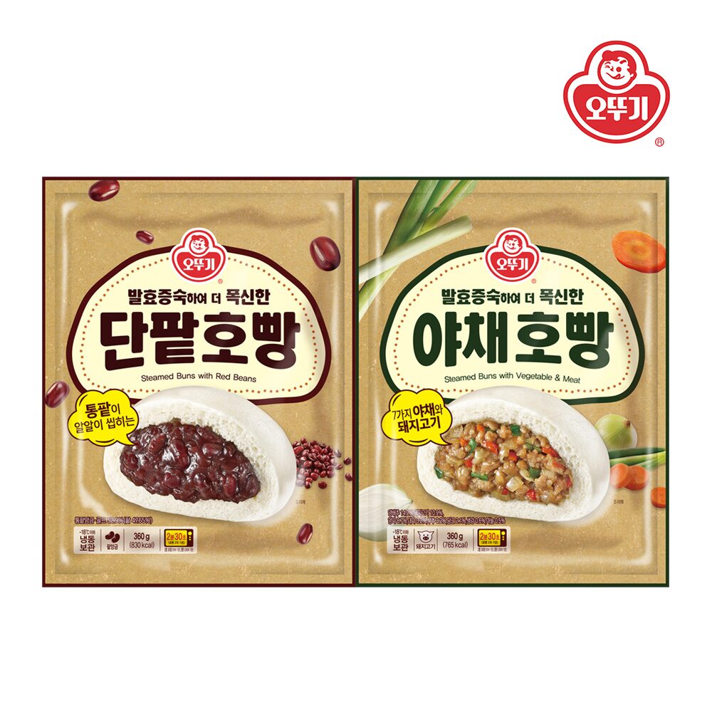 오뚜기 발효증숙 야채호빵/단팥호빵 360g*2개 2종 택1