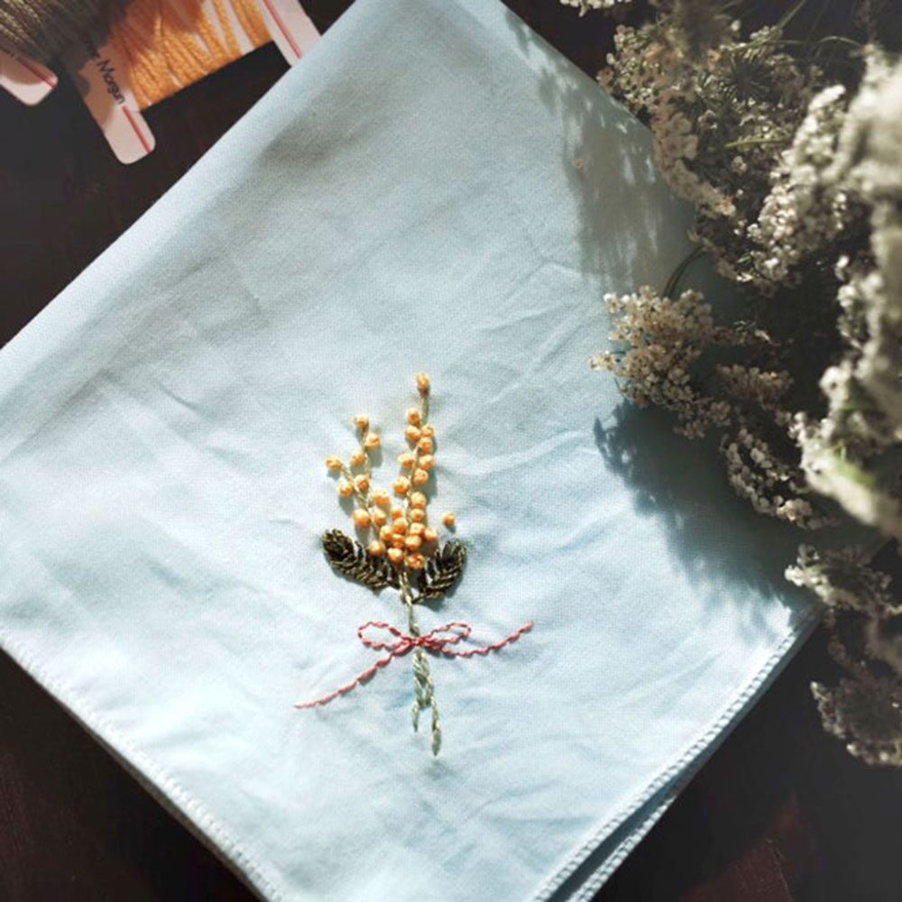 프랑스자수 손수건 DIY 키트 - 미모사 손수건