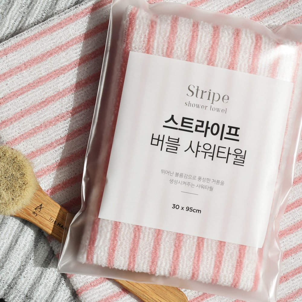 스트라이프 샤워타올 2장 목욕타월 거품 버블