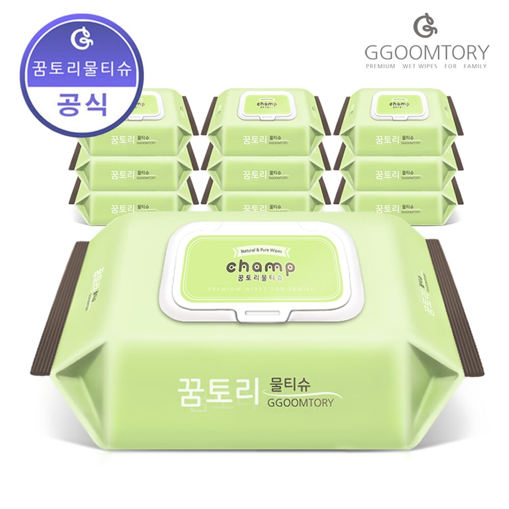꿈토리 물티슈 뉴가득찬 챔프 엠보싱 캡형55gsm 100매 10팩
