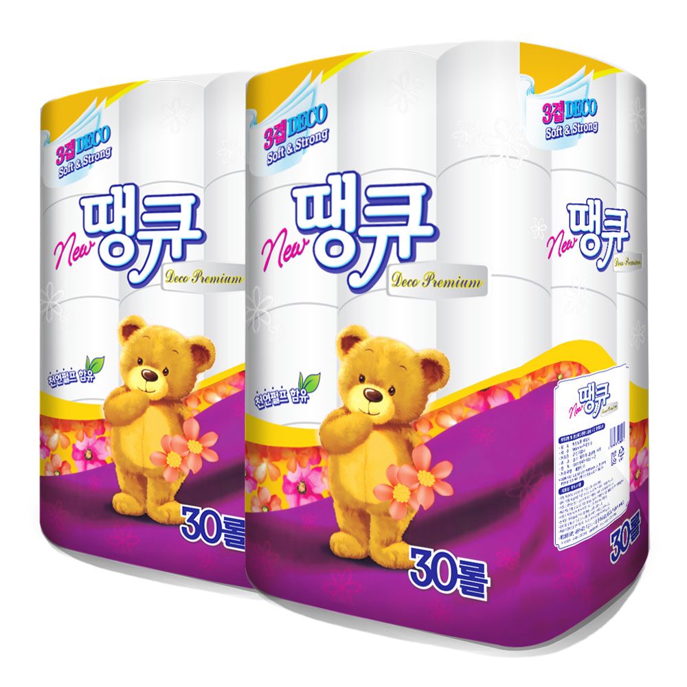 국민휴지 NEW땡큐 화장지 3겹 데코 (30롤 X 2팩)