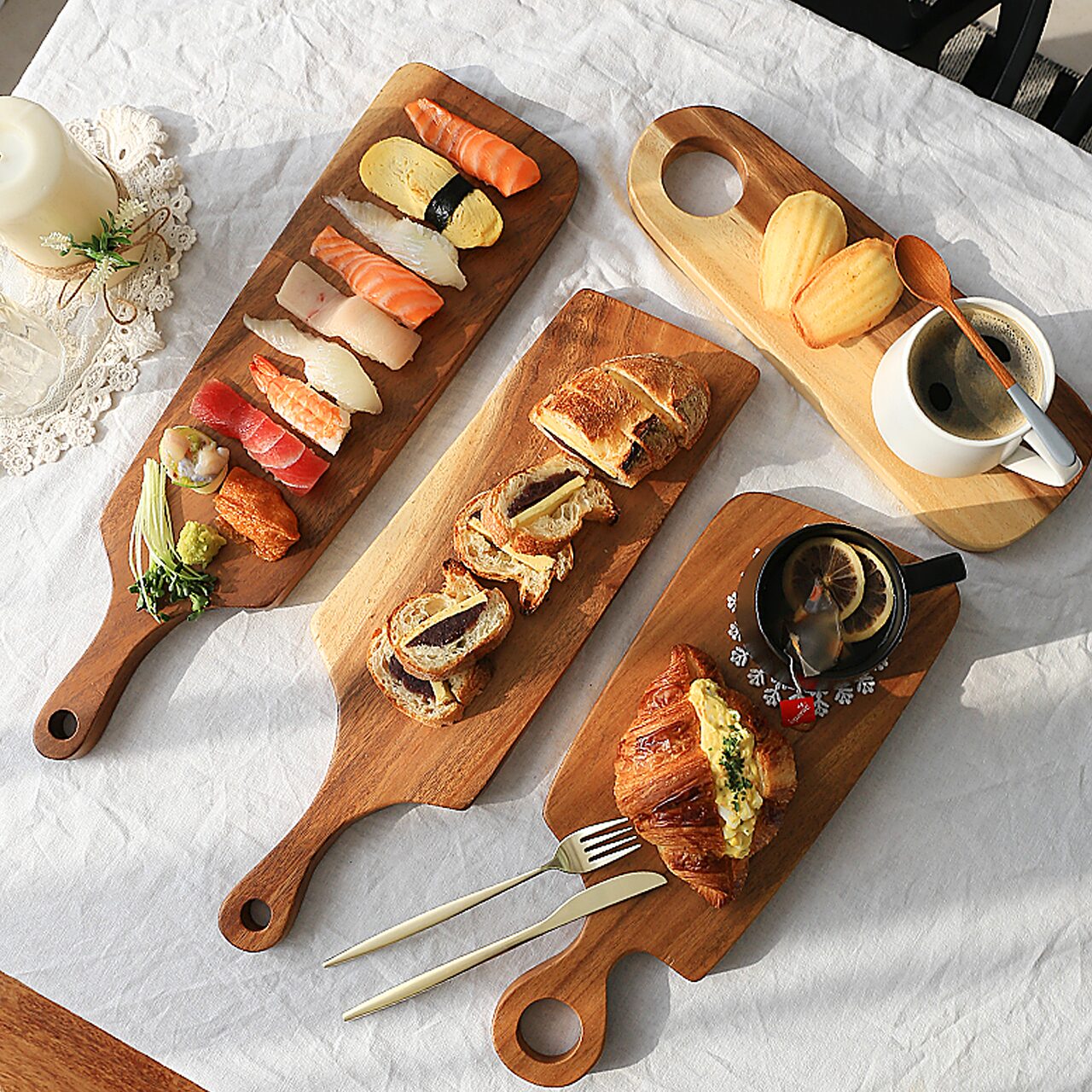 아카시아 플레이팅 손잡이 나무 도마 (4size)