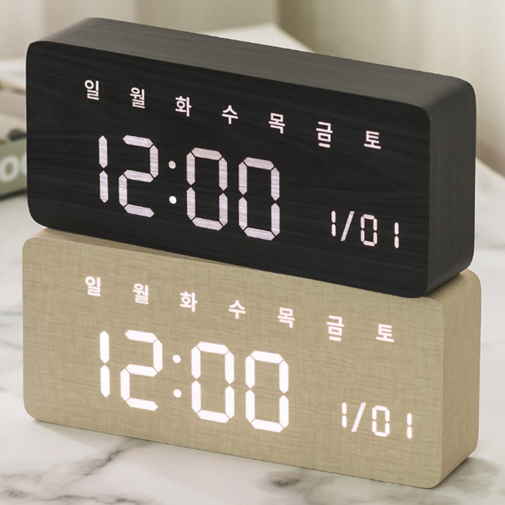 우드 데이즈 인테리어 LED 탁상시계 요일표시 3color