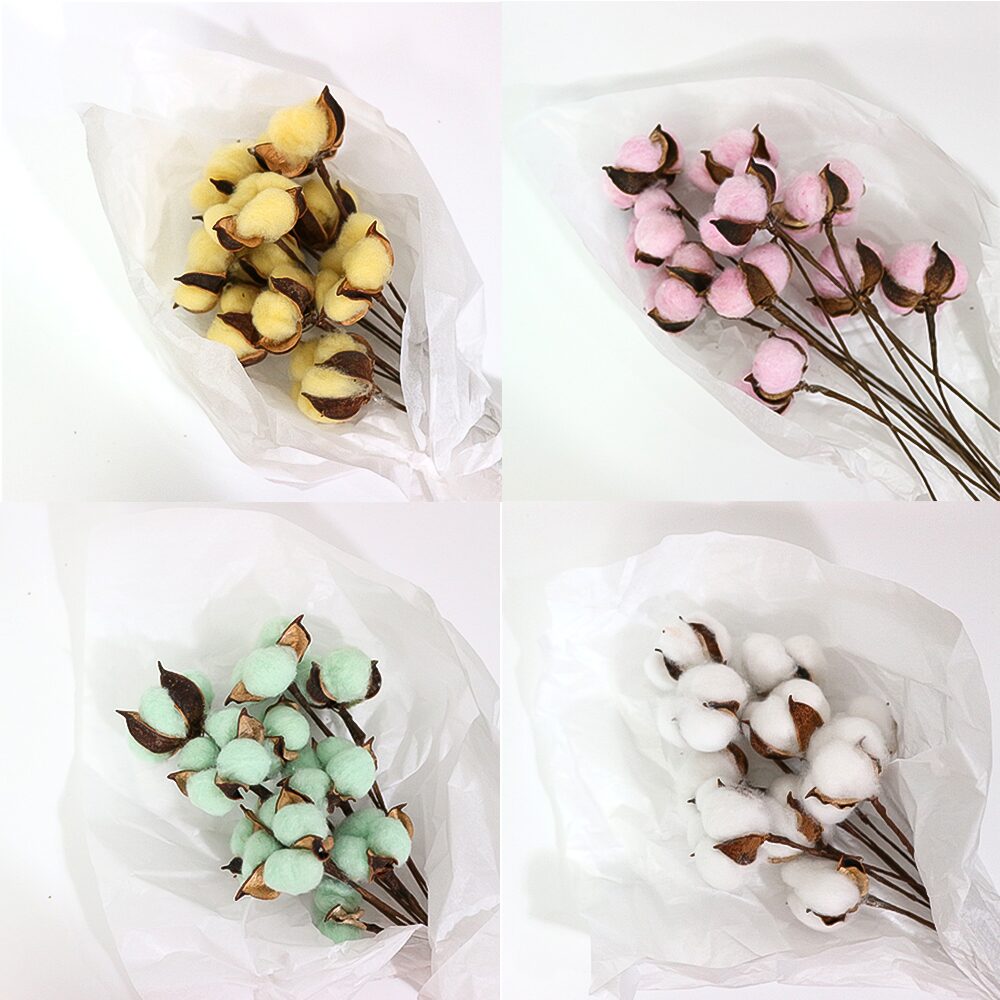 목화 프리저브드 목화솜 조화 가지 10송이 화병 데코 7 colors