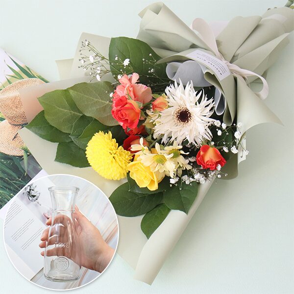 걱정말아요 그대 오렌지 생화 꽃다발 + 러브유리화병