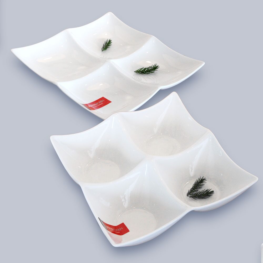 1+1 사절 나눔 접시 반찬 그릇 3size 4칸 네칸 소분 주방 도자기